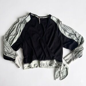 Free People Movement Wrap Top - Black & Floral Mixed Print - Size S